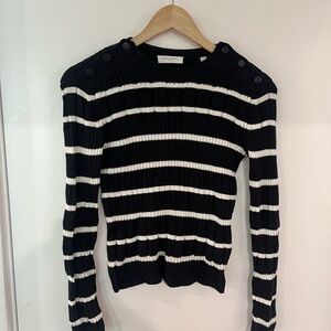 Equipment Black and White Striped Crew Neck Sweater